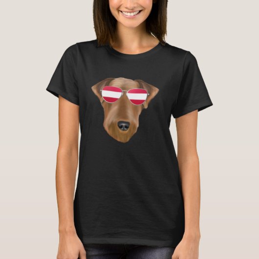 Austrian Flag Airedale Terrier Dog Austria Pocket Tシャツ (正面)