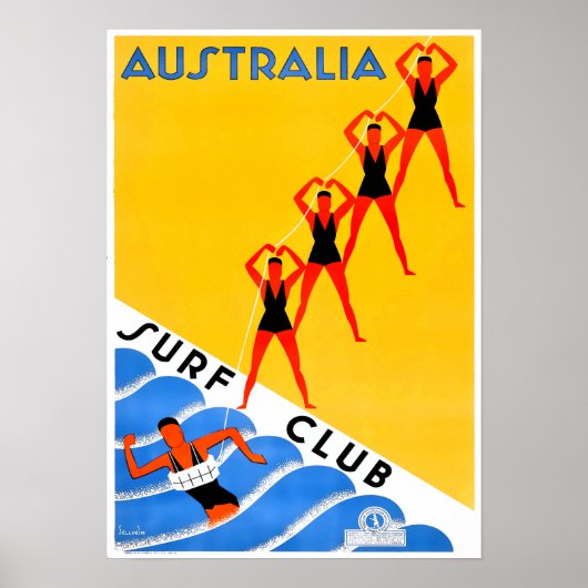 Austrlia Travel Poster Surf Surfing Surfer ポスター (正面)