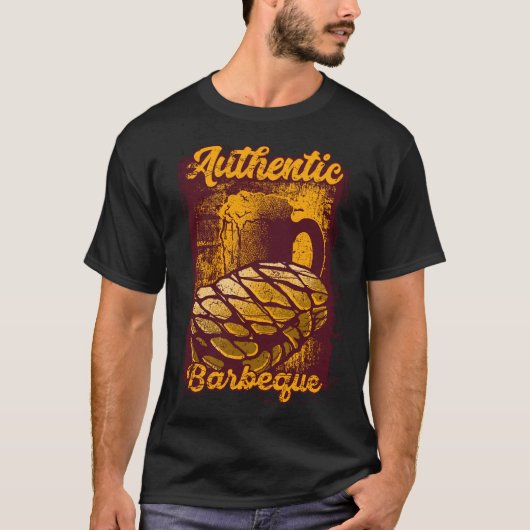 Authentic BBQグリルグランジイラストレーション Tシャツ (正面)