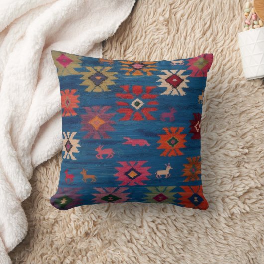 Authentic Blue Kilim Pillows: Yoの手織りアート クッション (ブランケット)
