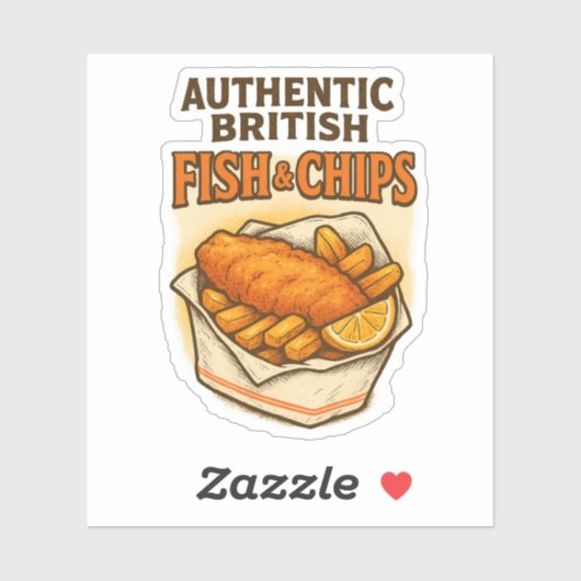 Authentic British Fish & Chips Retro Vintage UK シール (シート)