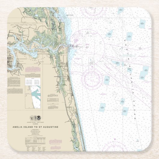 Authentic Chart 航海の JacksonvilleビーチFL スクエアペーパーコースター (正面)