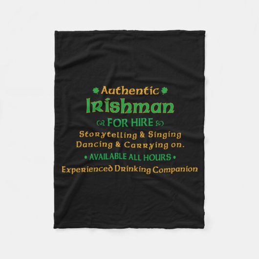 Authentic Irishman For Hire Funny T Shirt  フリースブランケット (正面)