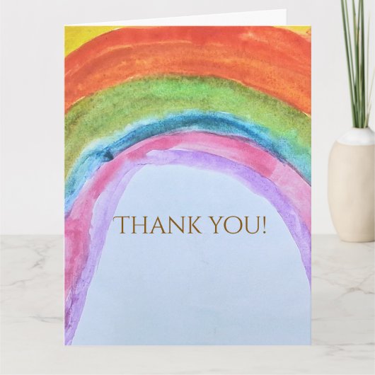 Authentic Kid's Rainbow Watercolor Birthday サンキューカード (正面)