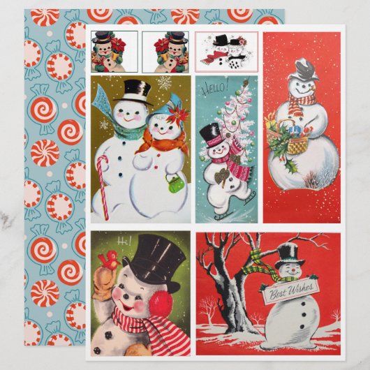 Authentic Mid Century 1950s雪だるまイラスト! (正面/裏面)