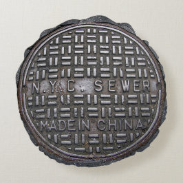 Authentic New York City NYC Sewer Cover ラウンドクッション