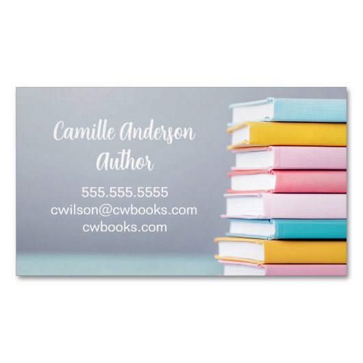 Author Book Launch Cute Pastel Freelance Writer マグネット名刺 (正面)