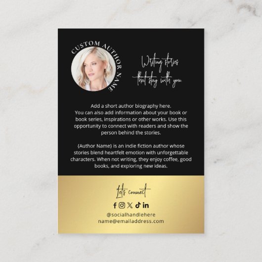 Author Book Series Photo Collage Black & Gold 名刺 (裏面)