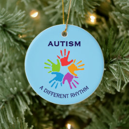 Autism A Different Rhythm Handprint Christmas セラミックオーナメント