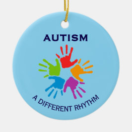 Autism A Different Rhythm Handprint Christmas セラミックオーナメント
