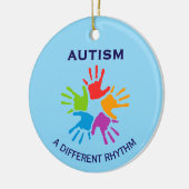 Autism A Different Rhythm Handprint Christmas セラミックオーナメント (左)