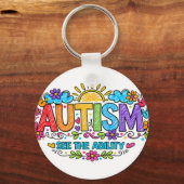Autism Ability Love Rainbow Handprints Sun Cloud キーホルダー (正面)