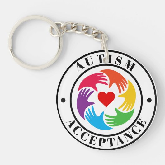 Autism Acceptance Hands & Heart Circle  キーホルダー (正面)