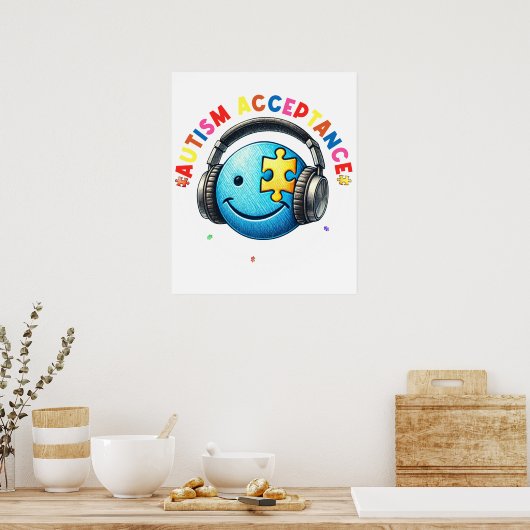 autism acceptance smiley  ポスター (キッチン)