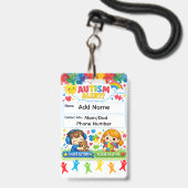 Autism Alert Emergency Contact ID Badge バッジ (ストラップ付き表面)