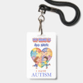 Autism Alert id Badge Tag バッジ (ストラップ付き表面)