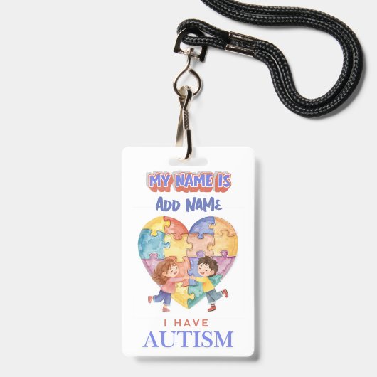 Autism Alert id Badge Tag バッジ (ストラップ付き表面)