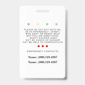 Autism Alert id Badge Tag バッジ (裏面)