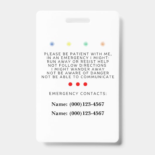 Autism Alert id Badge Tag バッジ (裏面)