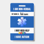 Autism Alert Nonverbal Autistic Contact Badge バッジ (正面)