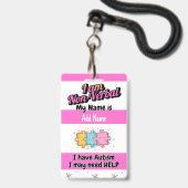 Autism Alert Nonverbal Autistic Contact Badge バッジ (正面（ネックストラップ付）)