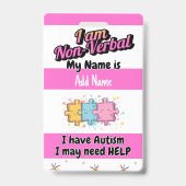 Autism Alert Nonverbal Autistic Contact Badge バッジ (正面)