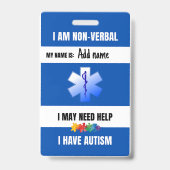 Autism Alert Nonverbal Autistic Contact Badge バッジ (Front)