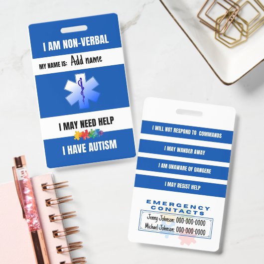 Autism Alert Nonverbal Autistic Contact Badge バッジ (Office)