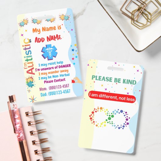 Autism Alert Nonverbal Autistic Contact Badge バッジ (オフィス)