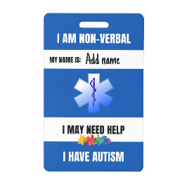 Autism Alert Nonverbal Autistic Contact Badge バッジ