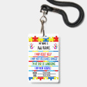 Autism Alert Nonverbal Autistic Contact Badge バッジ (ストラップ付き表面)