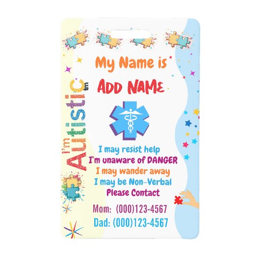 Autism Alert Nonverbal Autistic ID Badge バッジ