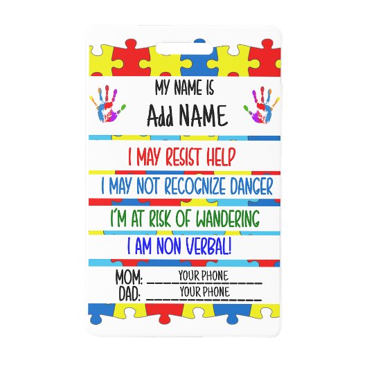 Autism Alert Nonverbal Autistic ID Badge バッジ