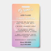 Autism Alert Photo ID Alert Badge バッジ (裏面)