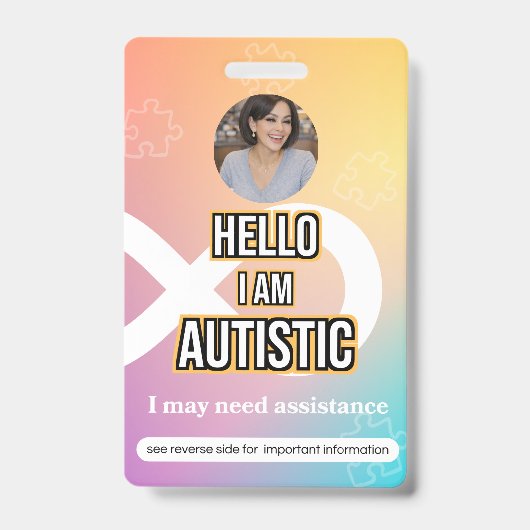 Autism Alert Photo ID Alert Badge バッジ (表面)