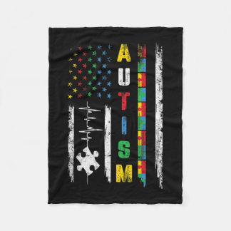 Autism American Flag Puzzle Autism Awareness Men W フリースブランケット