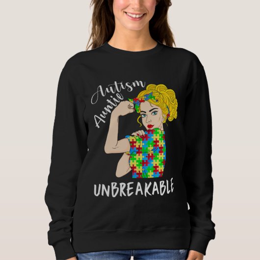 Autism Auntie Unbreakable Woman Strong Accept Unde スウェットシャツ (正面)