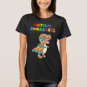 Autism Awareness 2023 Cute Rex Dinosaur Puzzle Kid Tシャツ (正面)