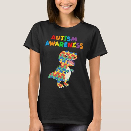 Autism Awareness 2023 Cute Rex Dinosaur Puzzle Kid Tシャツ (正面)