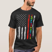 Autism Awareness 4th July Thin Red Line Firefighte Tシャツ (正面)