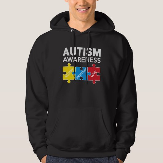 Autism Awareness Accept Support Love Puzzle Men Wo パーカ (正面)