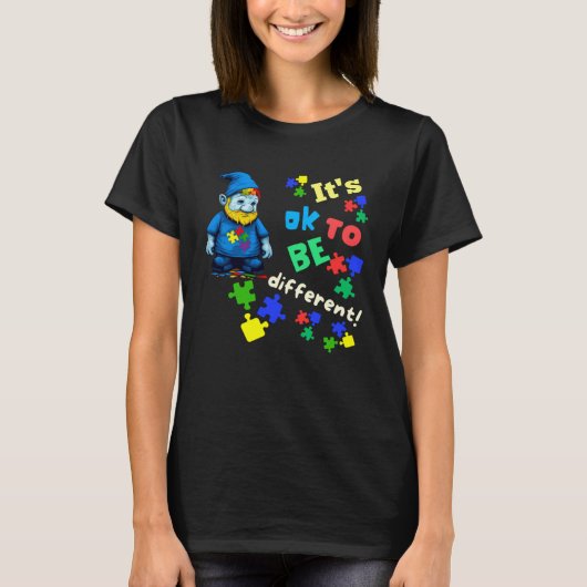 Autism Awareness Acceptance Gnome Its Ok To Be Dif Tシャツ (正面)