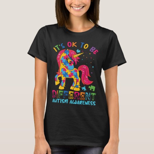 Autism Awareness Acceptance Unicorn Its Ok To Be D Tシャツ (正面)