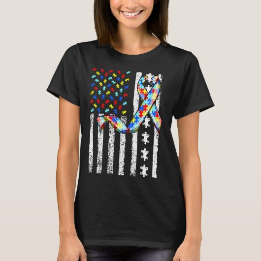 Autism Awareness American Flag Men Women Kids Auti Tシャツ (正面)