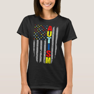 Autism Awareness American Flag Puzzle Piece Tシャツ