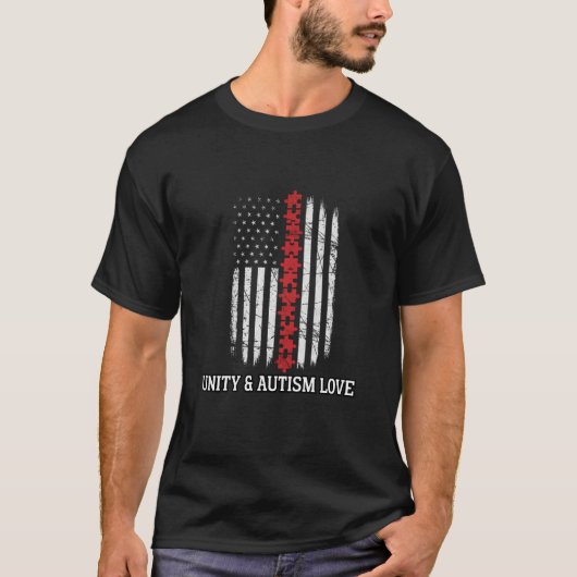 Autism Awareness American Flag Unity T-Shirt Tシャツ (正面)