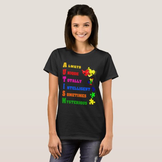 Autism Awareness Autism Acronym Puzzle Piece Suppo Tシャツ (正面フル)