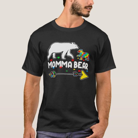 Autism Awareness Autism Momma Bear Support Autism Tシャツ (正面)
