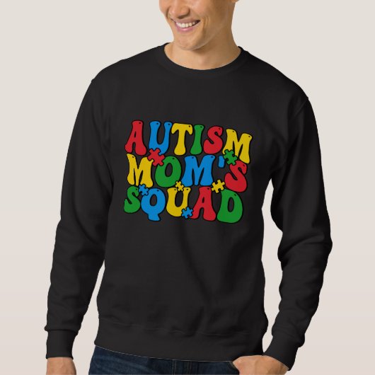 Autism Awareness Autism Mom's Squad Puzzle Pieces  スウェットシャツ (正面)