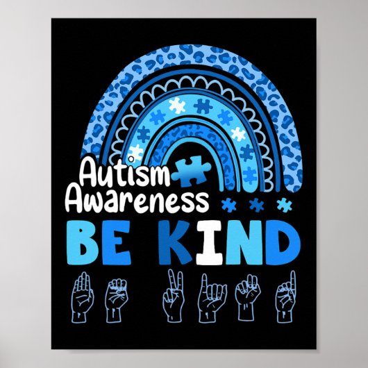 Autism Awareness Be Kind Asl Hand Sign Language  ポスター (正面)